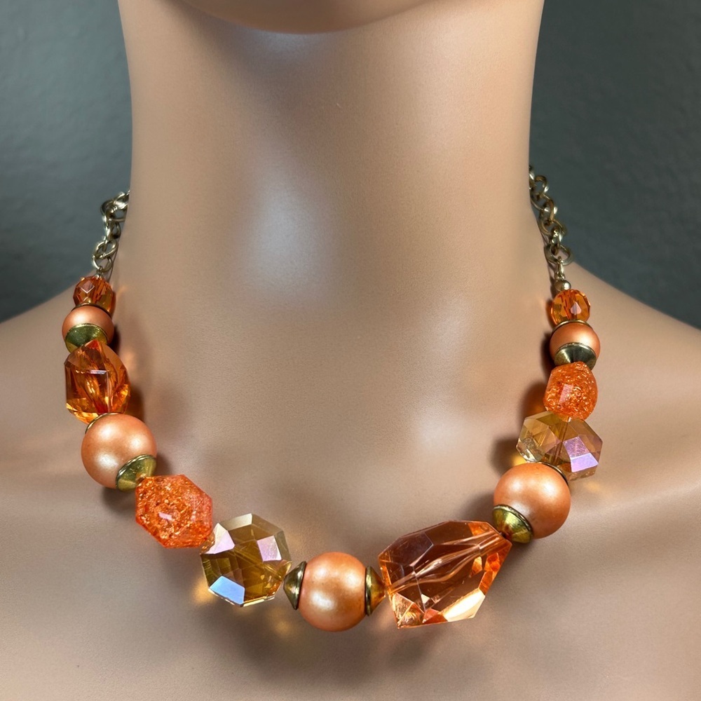 Bold Orange & Gold Beaded Necklace*